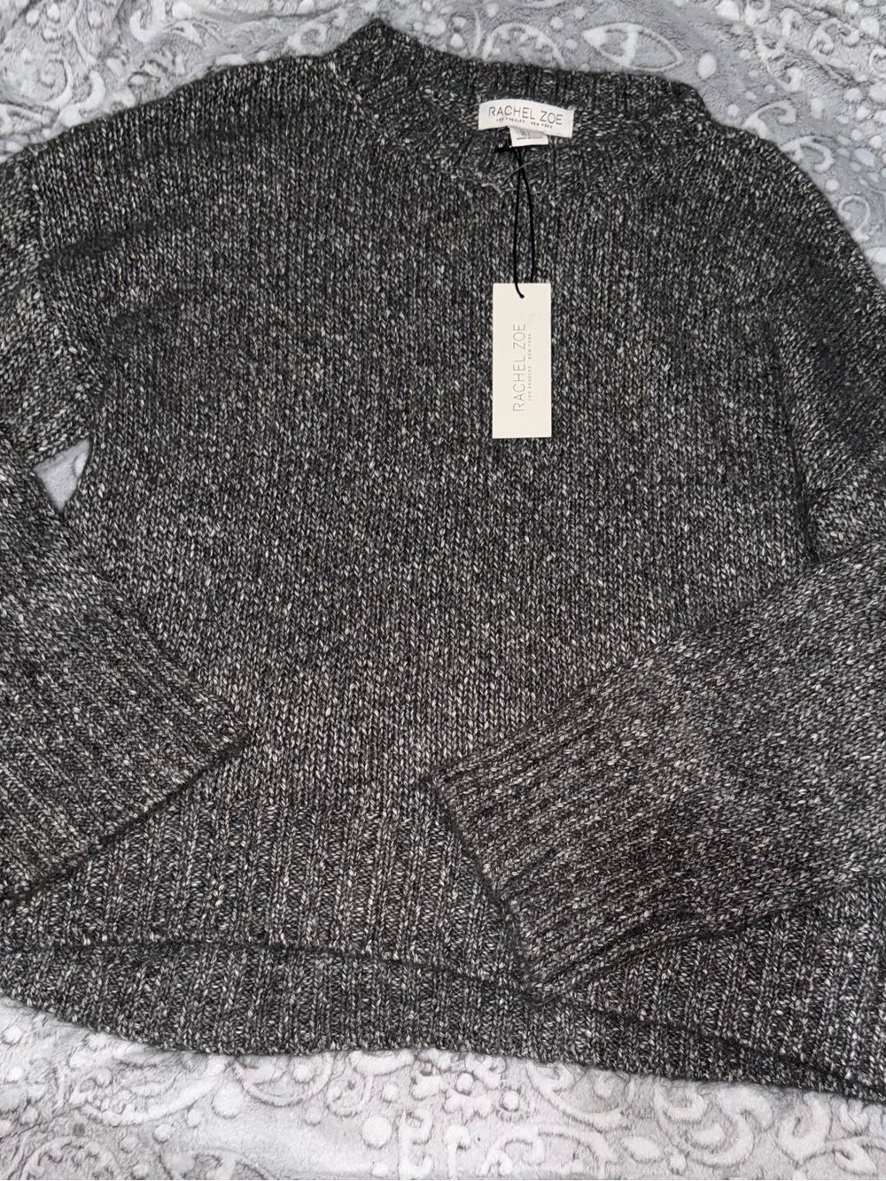 NWT Rachel Zoe Marled Chunky Knit Sweater Black Gray Size L